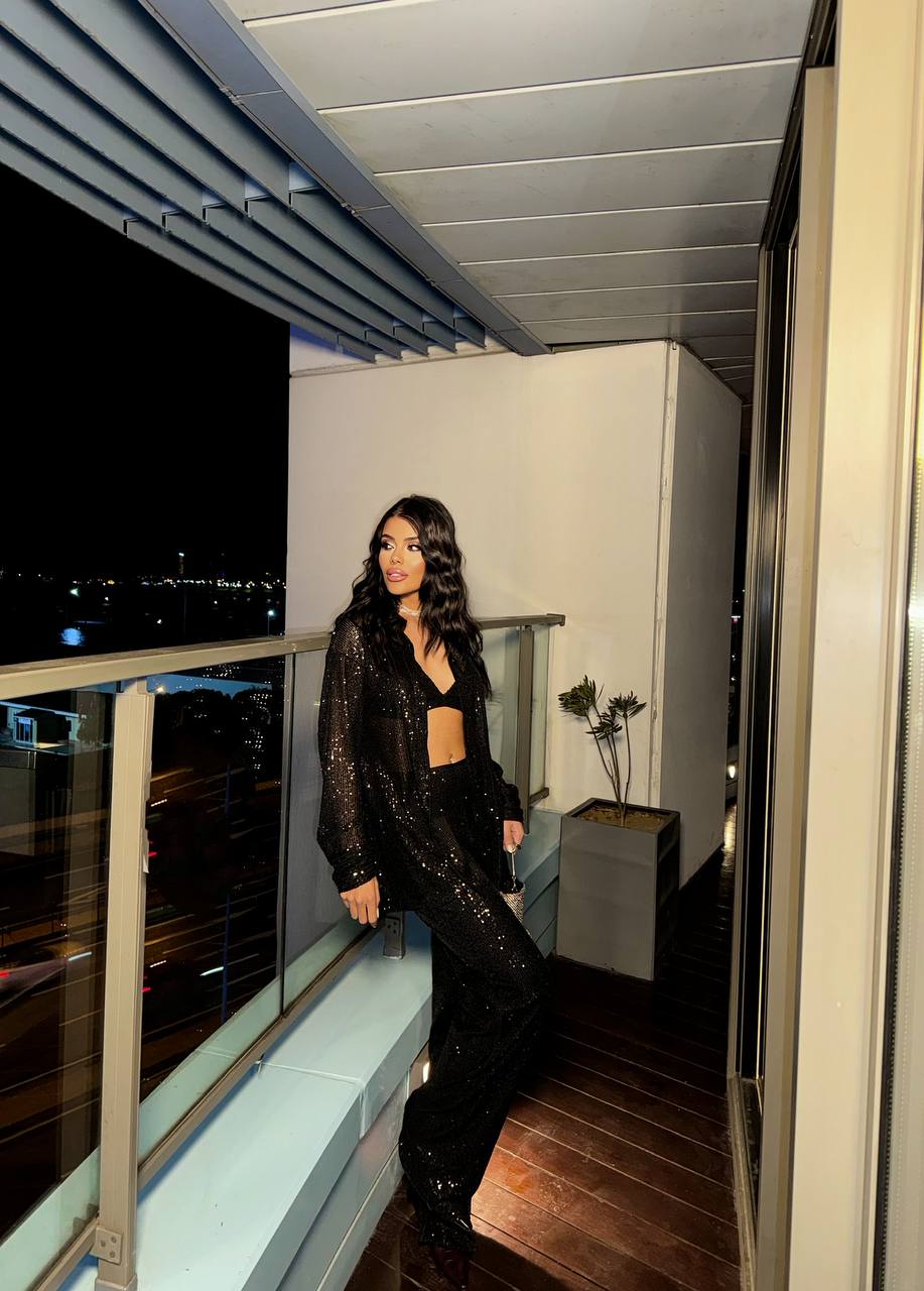 Set Triplo Con Paillettes - Nero