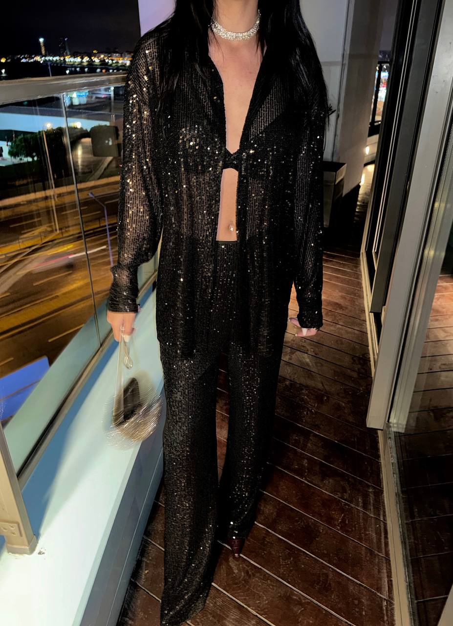 Set Triplo Con Paillettes - Nero