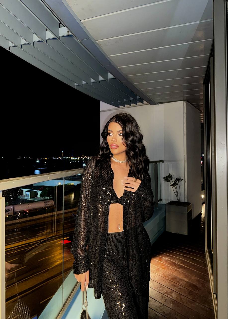 Set Triplo Con Paillettes - Nero