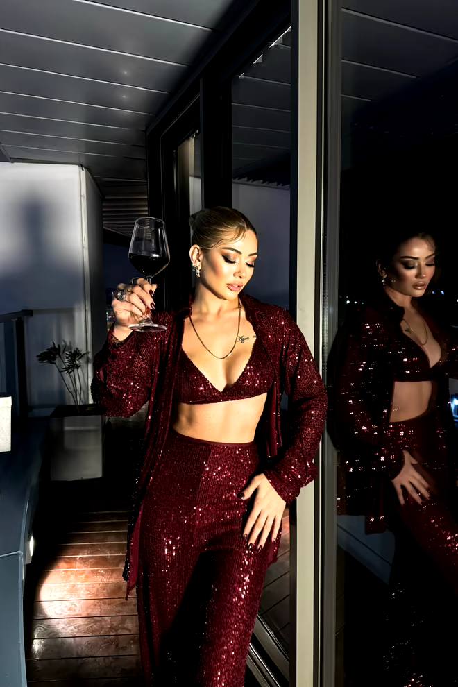 Set Triplo Con Paillettes - Bordeaux