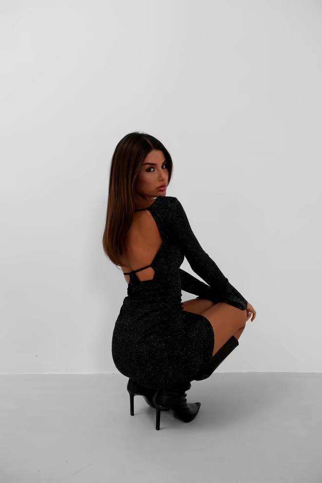 Abito In Lurex Con Scollatura Sulla Schiena - Nero
