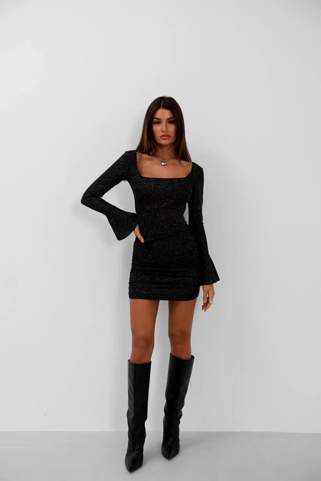 Abito In Lurex Con Scollatura Sulla Schiena - Nero