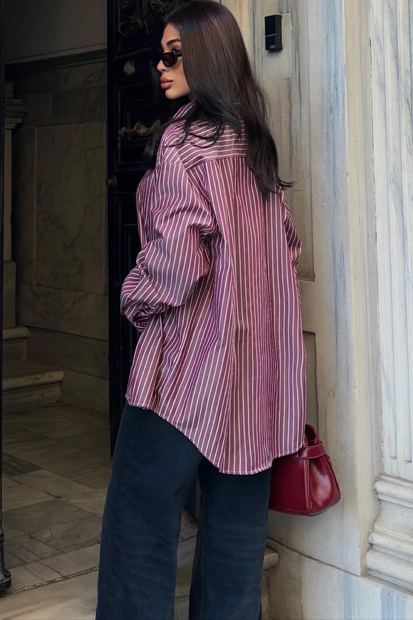 Camicia a righe - bordeaux