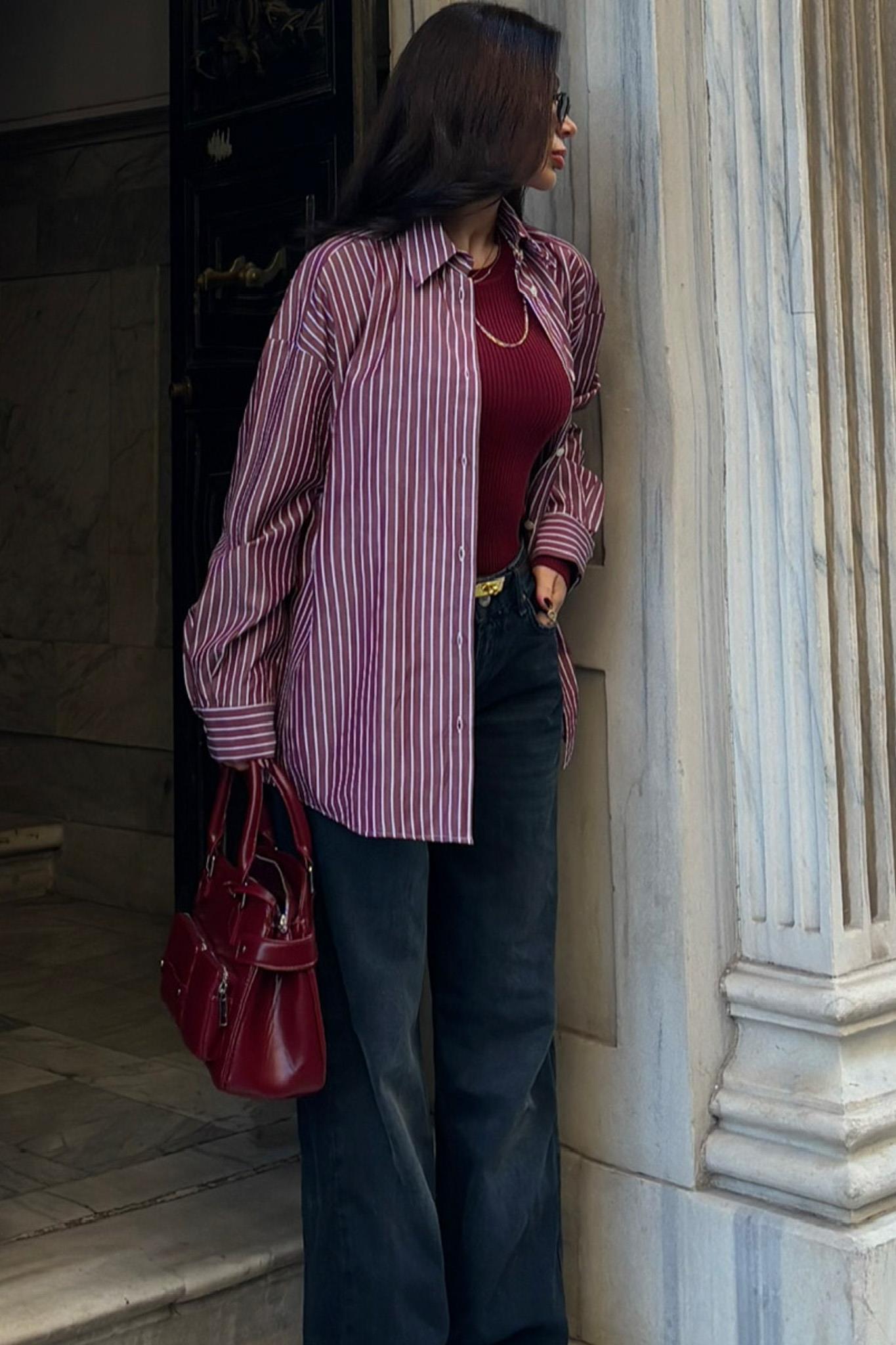 Camicia a righe - bordeaux