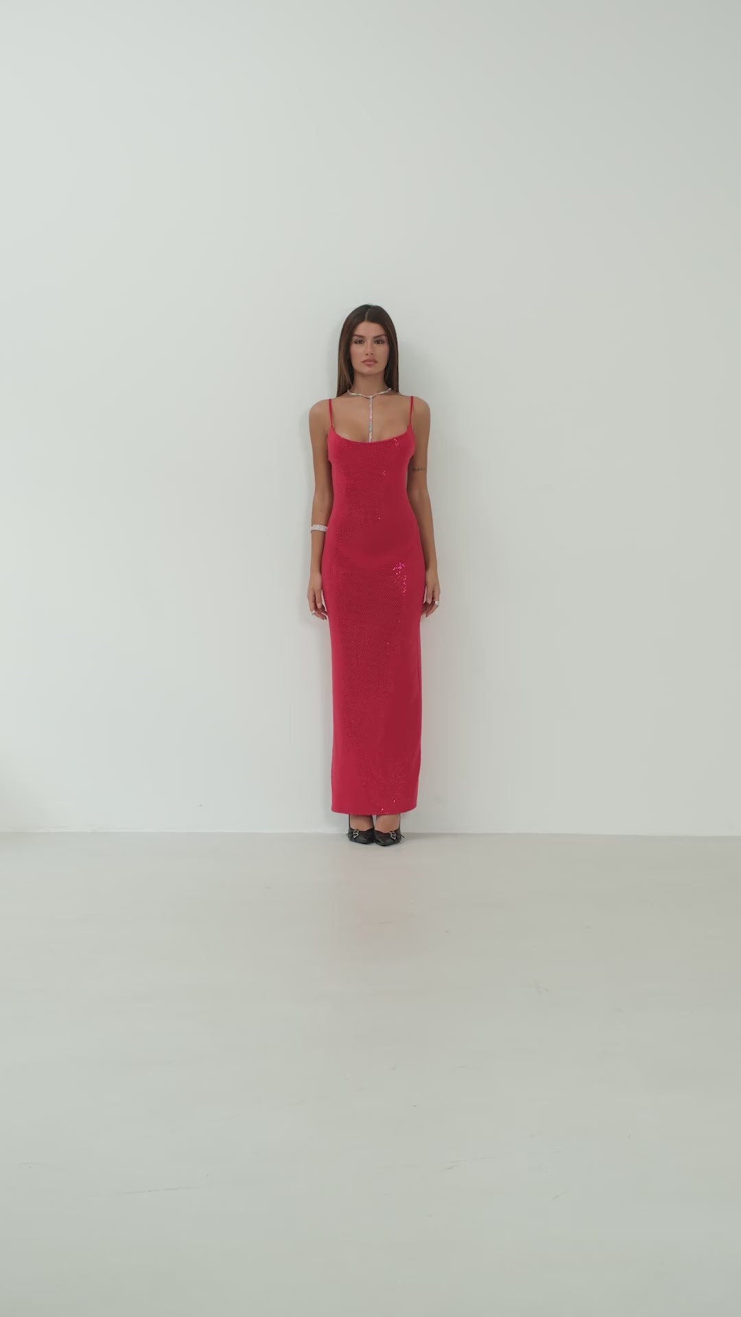 Abito Con Spalline E Dettaglio Spacco - Rosso