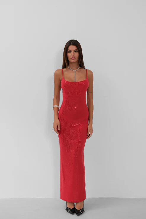 Abito Con Spalline E Dettaglio Spacco - Rosso